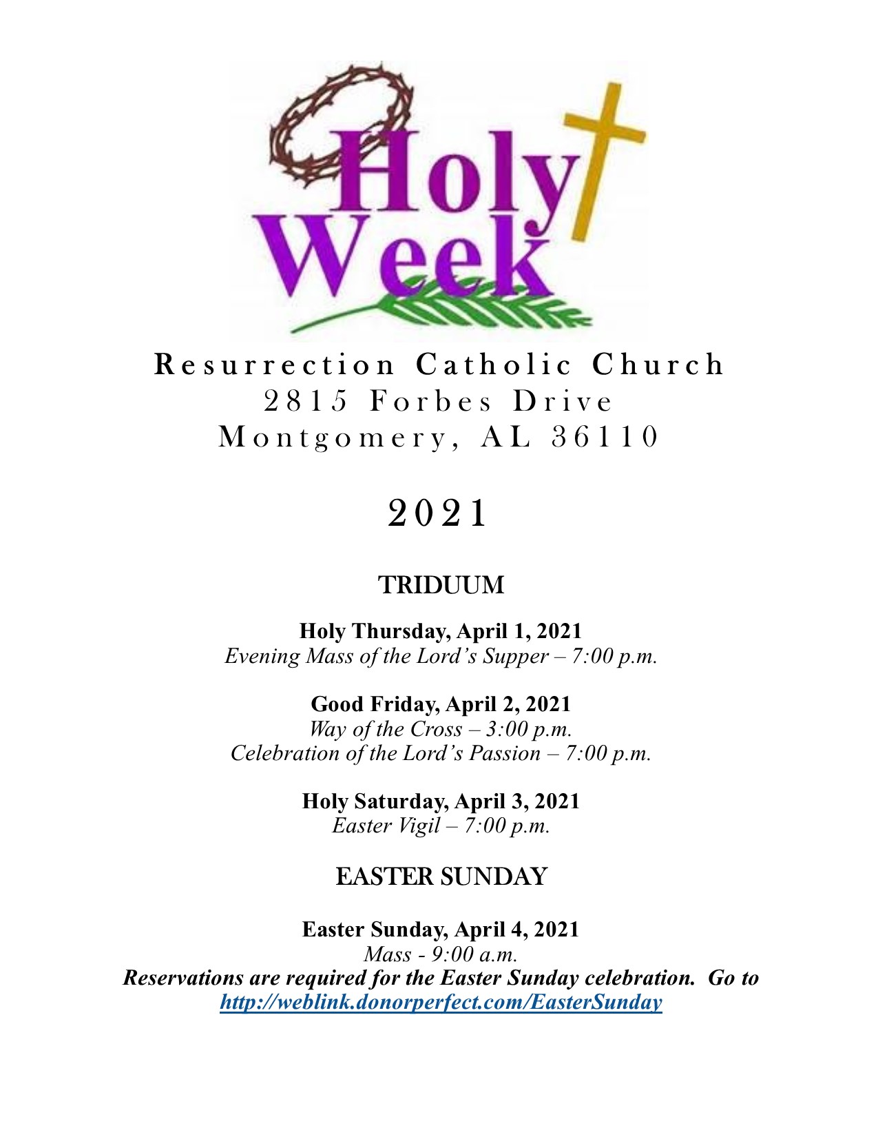 Holy Week 2021 - Resurrection Catholic Missions of the South, Inc.